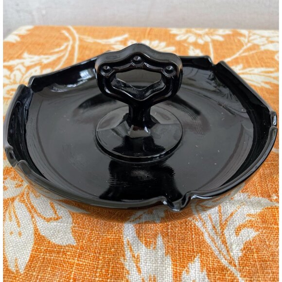 Vintage MCM Black Glass Set Handled Dish and Relish Plate - Picture 12 of 13